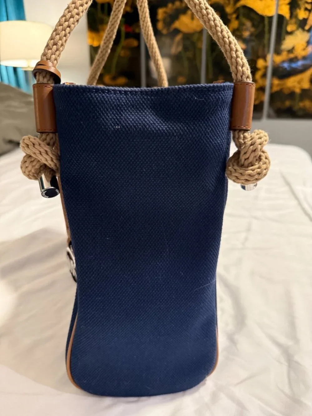 MICHAEL KORS ISLA Canvas Tote NAVY with Rope Handles and MK Charm